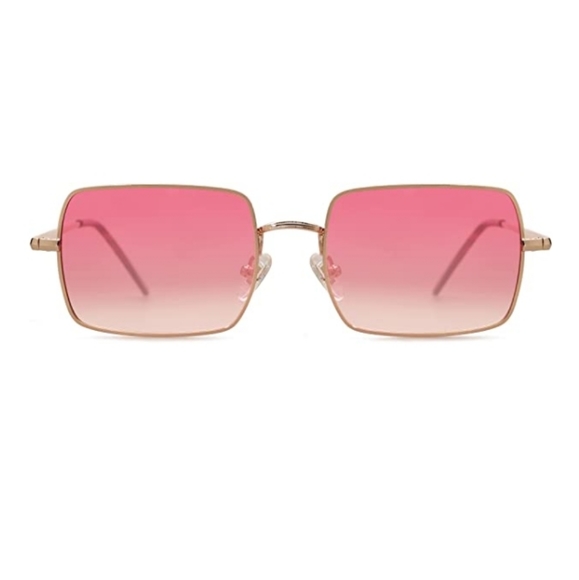 Pink Lenses Rectangle Polygon Polarized Sunglasses Retro Classic Vintage - Picture 2 of 4
